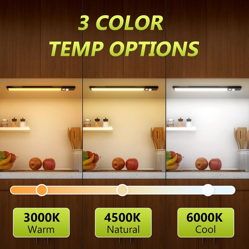Mpotmiy 6 Pack 10" Under Cabinet Lights with Digital Display,52 LED Rechargeable Motion Sensor Light Indoor,3 Color Temperatures, Magnetic Dimmable Closet Lights, Under Counter Light for Kitchen - Image 3
